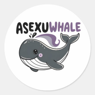 Pegatina Redonda Asexuwhale" Ballena Divertida Mar LGBTQ Orgullo As