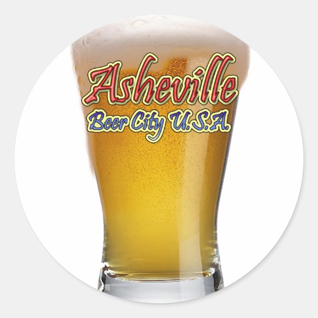 Pegatina Redonda Asheville Beer City USA (Anverso)