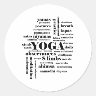 Pegatina Redonda Ashtanga Yoga 8 Extremidades De Nube De Palabras E