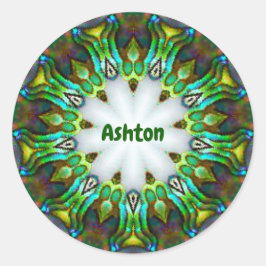 Pegatina Redonda ASHTON ~ Paua personalizada Fractal ~ Classic