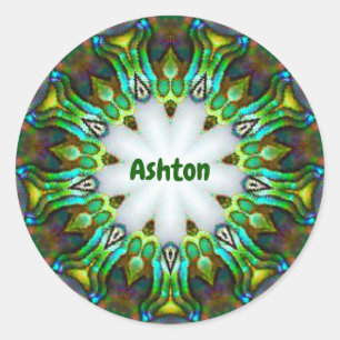 Pegatina Redonda ASHTON ~ Paua personalizada Fractal ~ Classic