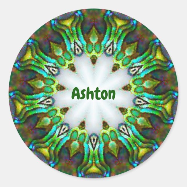 Pegatina Redonda ASHTON ~ Paua personalizada Fractal ~ Classic (Anverso)