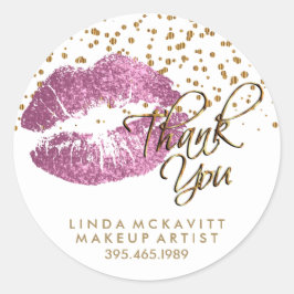 Pegatina Redonda Así que el lápiz labial Purpurina rosado sobre bla