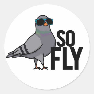 Pegatina Redonda Así que Fly Funny Guay Pigeon Pun