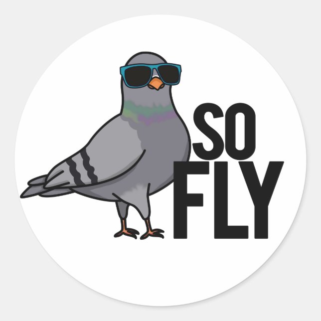 Pegatina Redonda Así que Fly Funny Guay Pigeon Pun (Anverso)