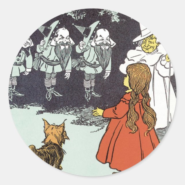 Pegatina Redonda Asistente de cosecha de Oz Dorothy Toto Glinda Mun (Anverso)