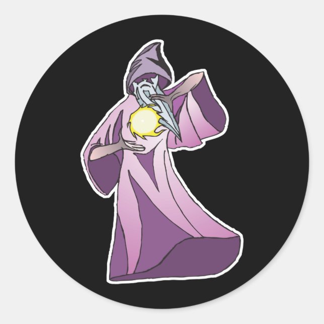 Pegatina Redonda asistente de hechicero con bola de cristal (Anverso)
