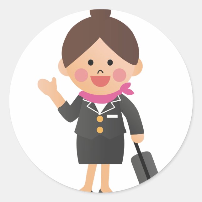 Pegatina Redonda Asistente de vuelo (Anverso)