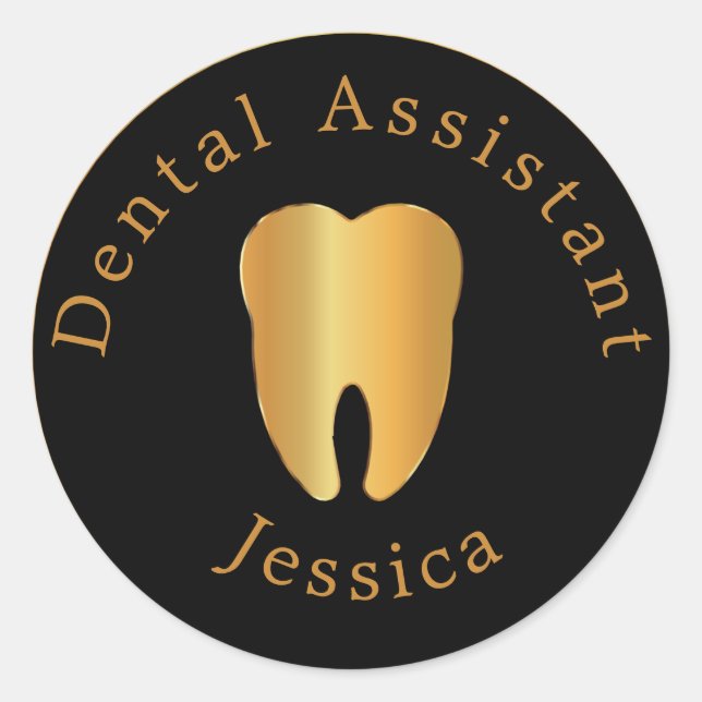 Pegatina Redonda Asistente dental con nombre (Anverso)