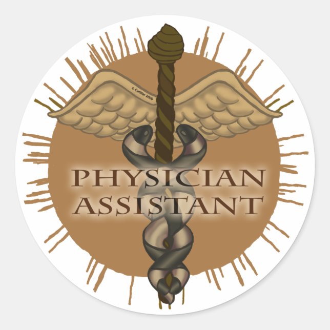 Pegatina Redonda Asistente Médico Caduceus (Anverso)
