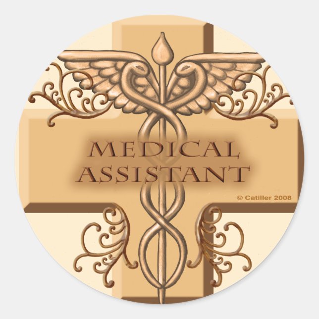 Pegatina Redonda Asistente Médico Caduceus (Anverso)