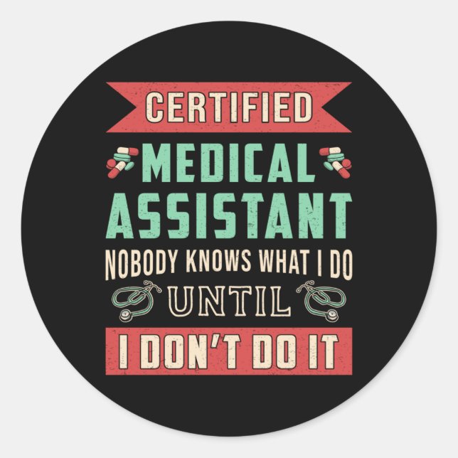 Pegatina Redonda Asistente médico certificado Médica Enfermera Funn (Anverso)