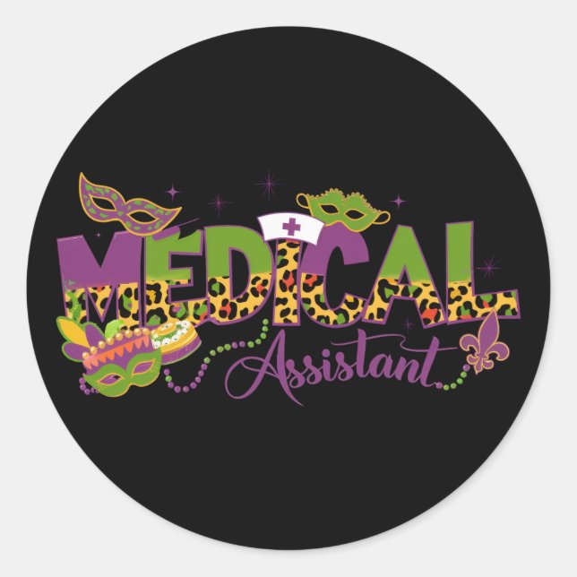 Pegatina Redonda Asistente Médico - Mardi Gras (Anverso)