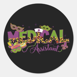 Pegatina Redonda Asistente Médico - Mardi Gras