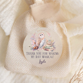 Pegatina Redonda Asistente para Chicas de búho mágico Gracias Clási