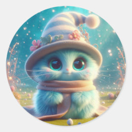 Pegatina Redonda Asistente para gato azul