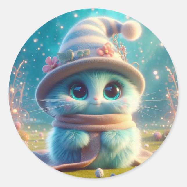 Pegatina Redonda Asistente para gato azul (Anverso)