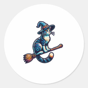Pegatina Redonda Asistente para gatos Halloween Bruja Mystical Cat