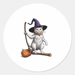 Pegatina Redonda Asistente para gatos Halloween Bruja Mystical Cat