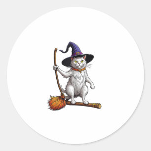 Pegatina Redonda Asistente para gatos Halloween Bruja Mystical Cat