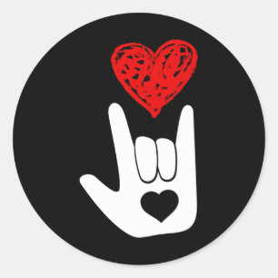Pegatina Redonda ASL American Rótulo Language Love Hand Rótulo ASL 