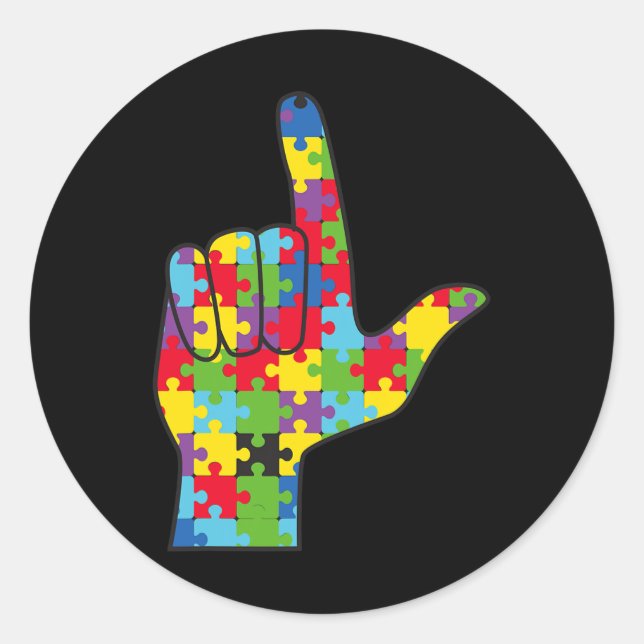 Pegatina Redonda ASL Amo Rótulo Autismo Apoyo a la toma de concienc (Anverso)