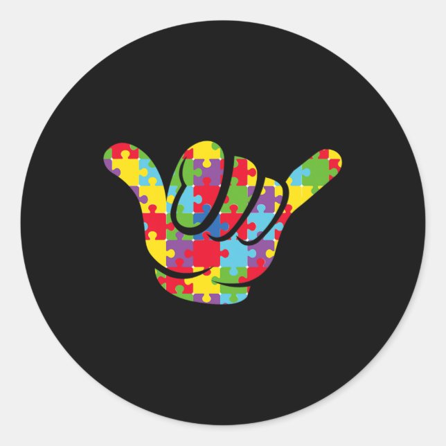 Pegatina Redonda ASL Amor Rompecabezas Mano Lenguaje de Rótulo Auti (Anverso)