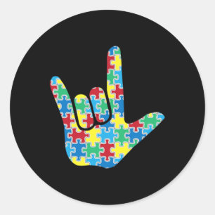 Pegatina Redonda ASL Amor Rótulo Autismo Conciencia