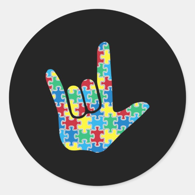 Pegatina Redonda ASL Amor Rótulo Autismo Conciencia (Anverso)