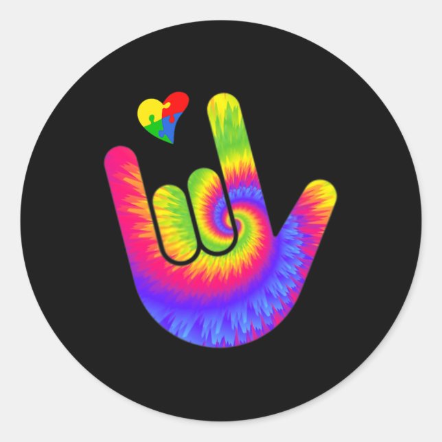 Pegatina Redonda ASL Amor Rótulo Lenguaje lenguaje Mano Autismo Con (Anverso)