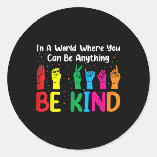 Pegatina Redonda Asl Be Kind Women Men, Autism Awareness Boy