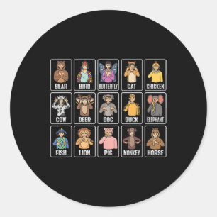 Pegatina Redonda Asl Hand Gesture Animals Deaf Hearing Loss Awarene