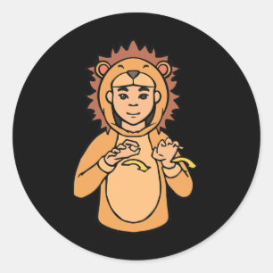 Pegatina Redonda Asl Hand Gesture Deaf Hearing Loss Awareness Boy