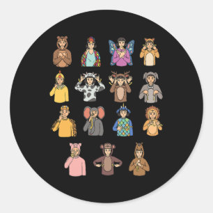 Pegatina Redonda Asl Hand Gesture Deaf Hearing Loss Awareness Boy
