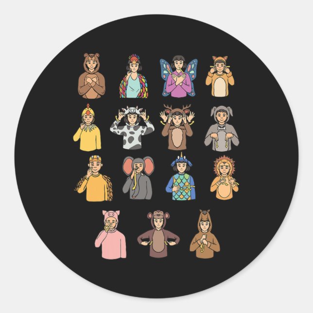 Pegatina Redonda Asl Hand Gesture Deaf Hearing Loss Awareness Boy (Anverso)