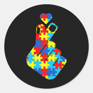 Pegatina Redonda ASL lenguaje de Rótulo de amor coreano Autism Awar