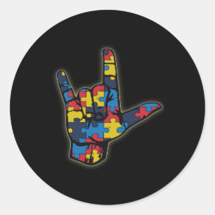 Pegatina Redonda ASL Lenguaje de Rótulo de amor Tee Autism Awarenes
