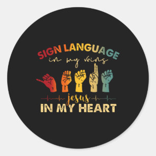 Pegatina Redonda ASL lenguaje de Rótulo Jesucristo en mis venas Jes