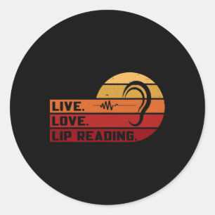 Pegatina Redonda ASL Live Love Lip Leer Rótulo Lenguaje Sordo Consc