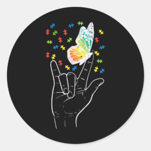 Pegatina Redonda Asl Love Rótulo Butterfly Puzzle Autism Awareness