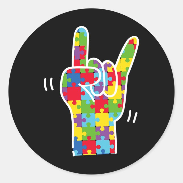 Pegatina Redonda ASL Rótulo de amor Lenguaje Autismo Conciencia Mes (Anverso)