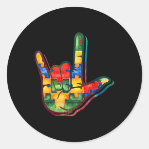 Pegatina Redonda ASL Rótulo de amor Lenguaje de autismo Apoyo de se