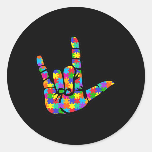 Pegatina Redonda ASL Rótulo de amor Lenguaje de autismo Ayuda para  (Anverso)