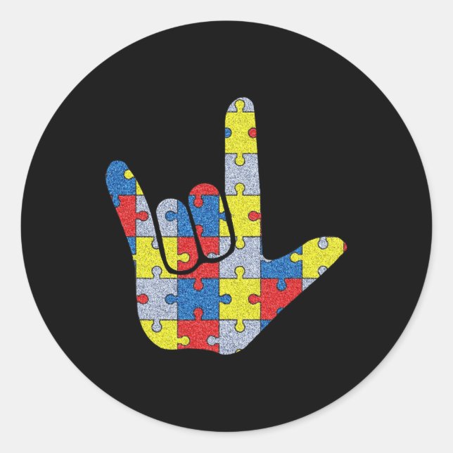 Pegatina Redonda ASL Rótulo de amor Lenguaje de autismo Ayuda para  (Anverso)