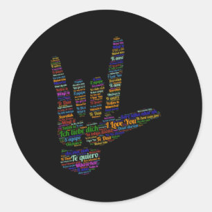 Pegatina Redonda Asl Rótulo Te Amo En 40 Idiomas Diferentes Asl