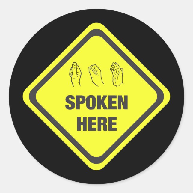 Pegatina Redonda ASL Spoken Here (Anverso)