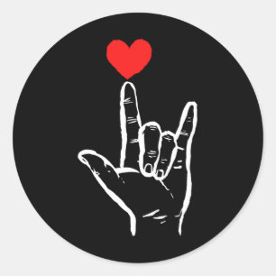 Pegatina Redonda Asl Te Amo Mano Corazón Lenguaje de Señas American