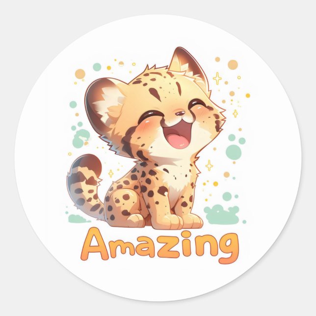 Pegatina Redonda Asombroso Anime Cheetah (Anverso)