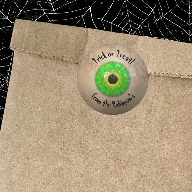 Pegatina Redonda Asombroso truco o trato de Green Eye Halloween (Subido por el creador)