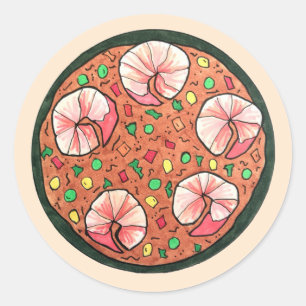 Pegatina Redonda Asopao con Camarones Estofado de camarón puertorri